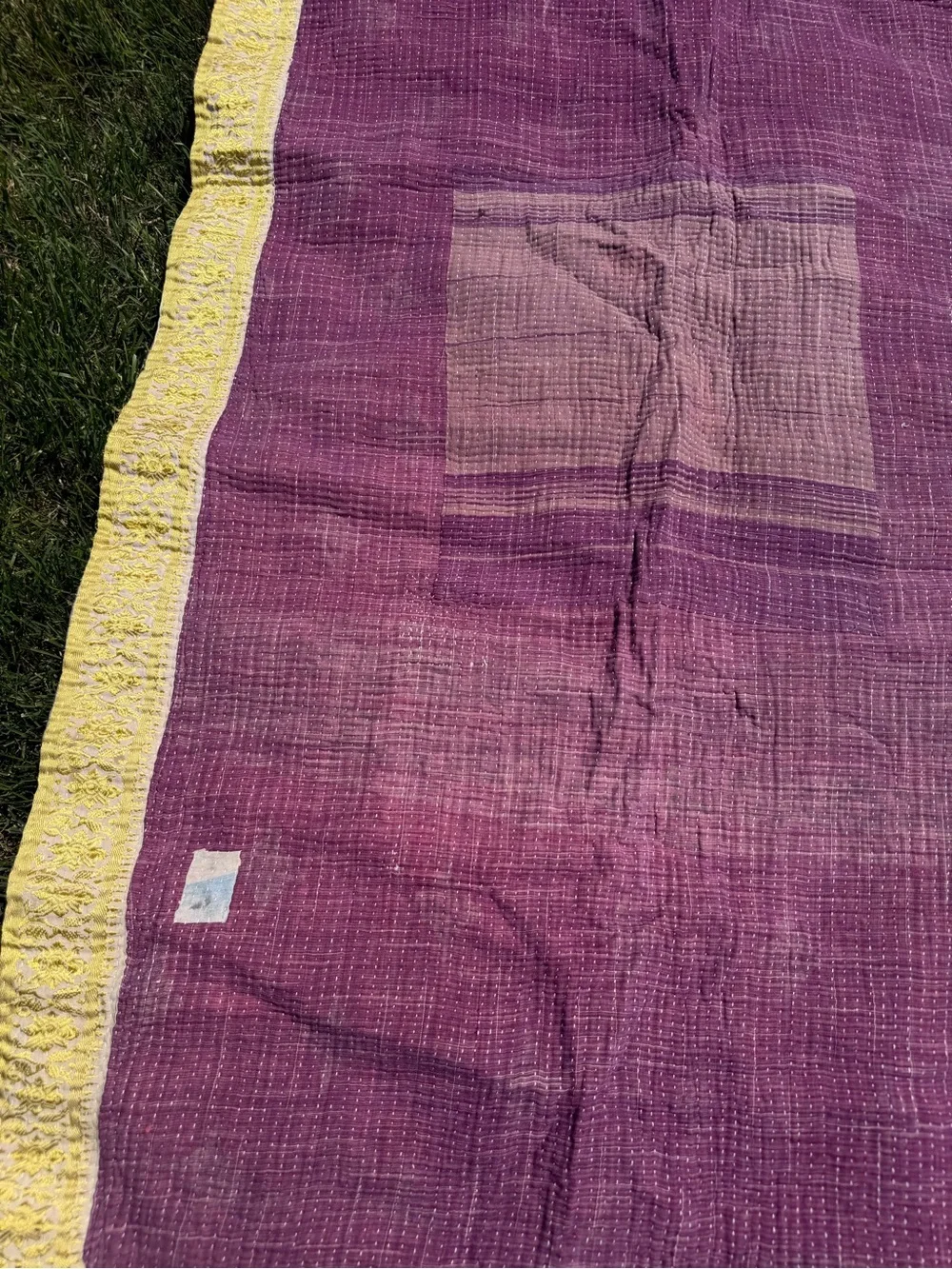 Vintage Kantha Quilt Reversible Hand Stitched Indian Textile Purple Patchwork